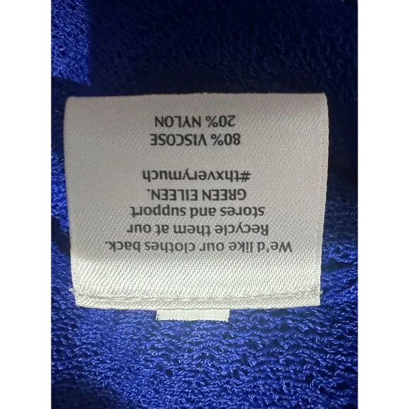 Eileen Fisher Adriatic Blue Rayon Nylon Crinkle Diamond Tunic Sweater Top M - Picture 8 of 9